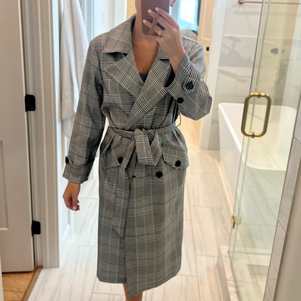 Black and white checkered trench coat NWT